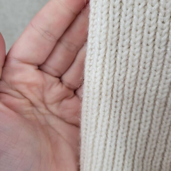 Liz Claiborne Winter White Metallic Knit Pointelle Wool Blend Cowl Neck Sweater - Picture 7 of 12